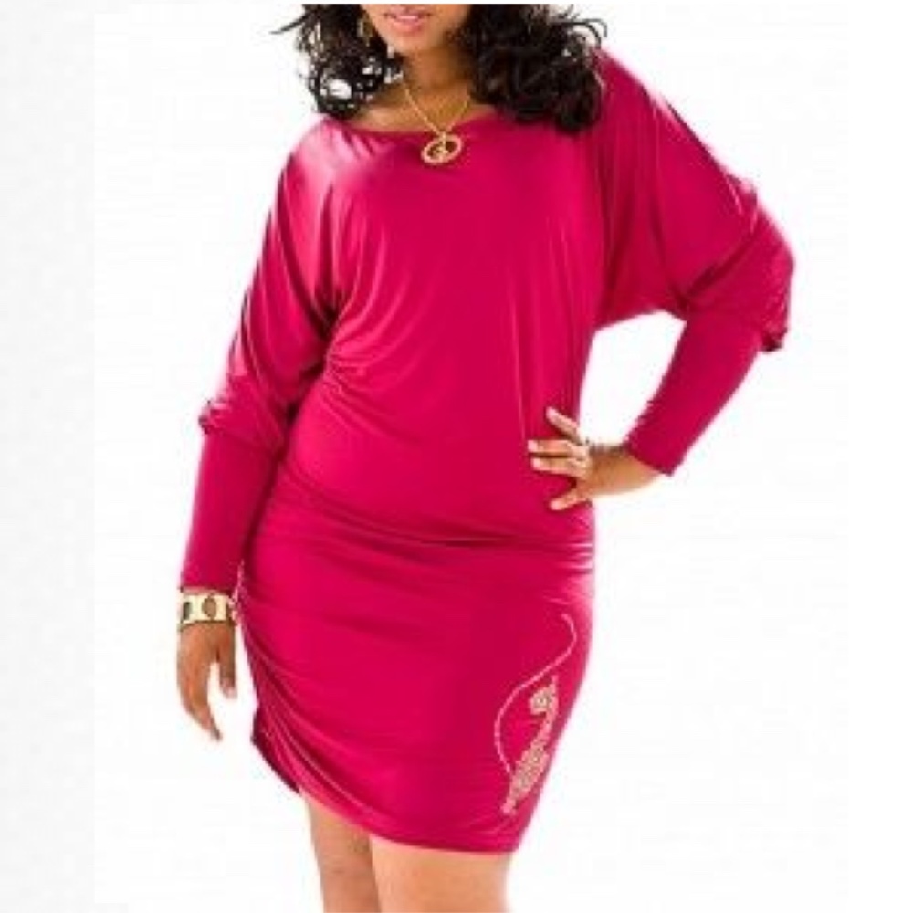 Baby phat draped up long sleeve Cat Logo dress 2X BLACK PLUS SIZE